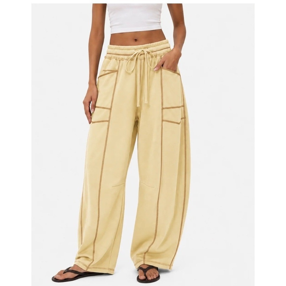 Haven Barrel Sweatpants Wide-Leg Drawstring Pockets Butter Yellow XL NWOT